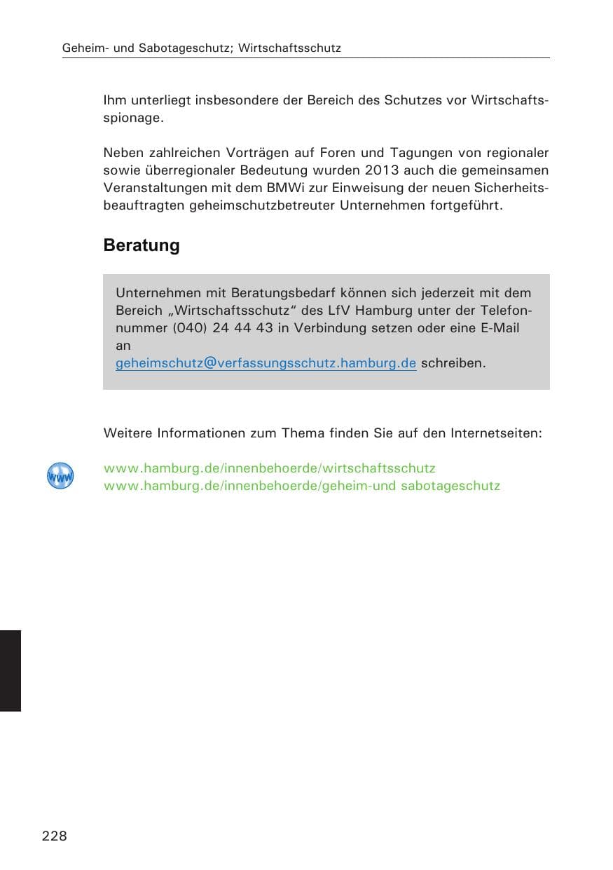 Seite 229 des Verfassungsschutzbericht 2013 Hamburg