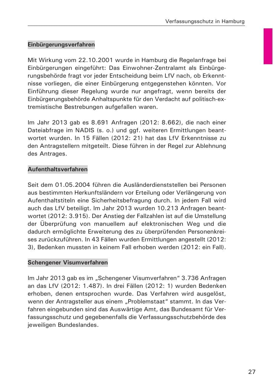 Seite 28 des Verfassungsschutzbericht 2013 Hamburg