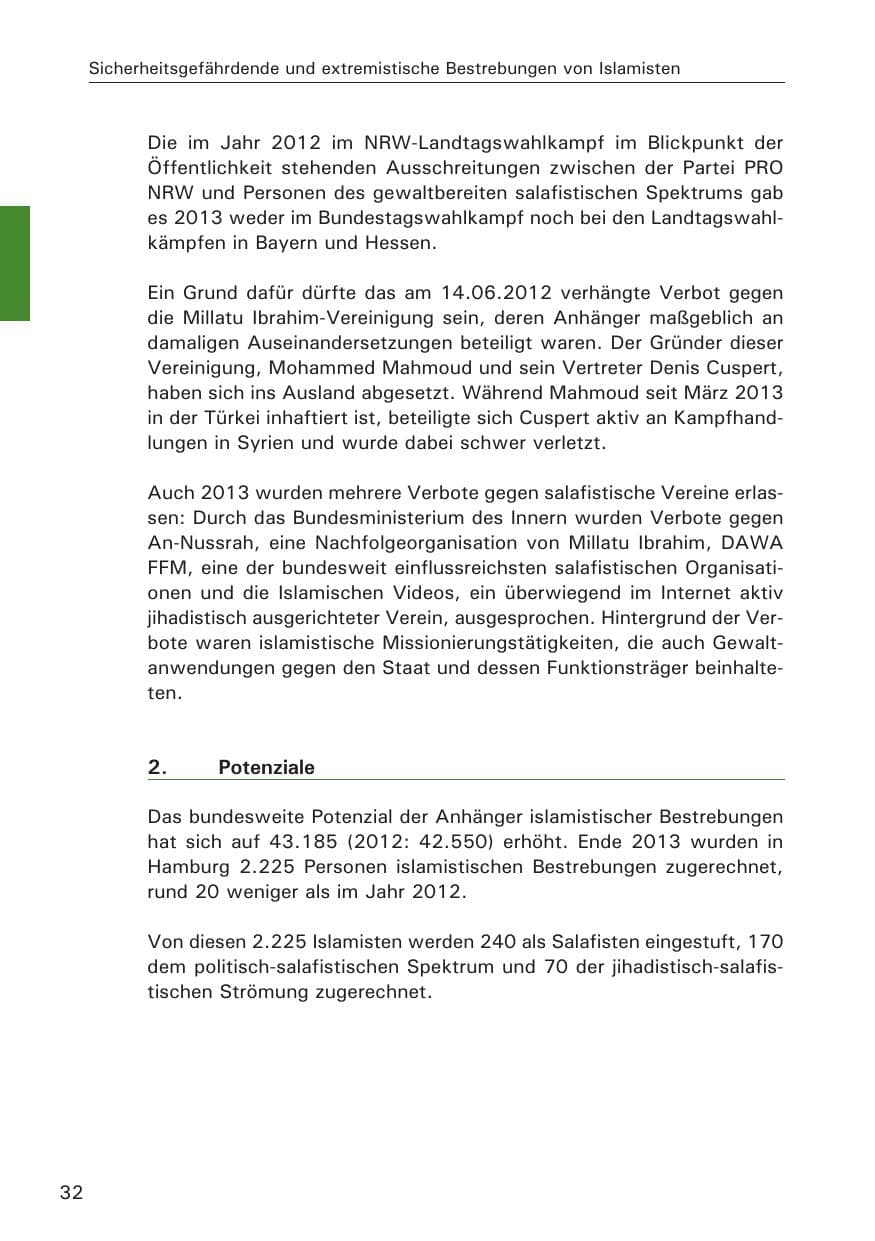Seite 33 des Verfassungsschutzbericht 2013 Hamburg