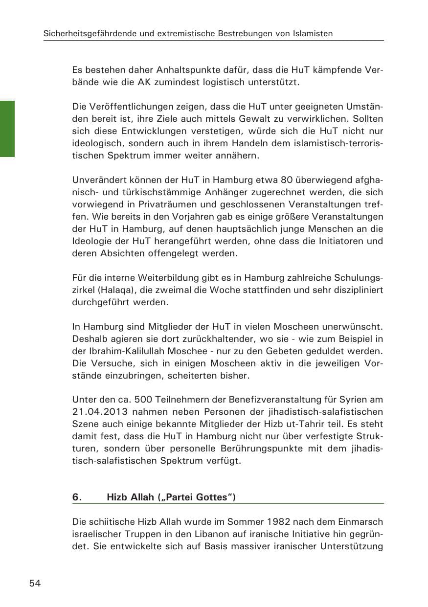 Seite 55 des Verfassungsschutzbericht 2013 Hamburg