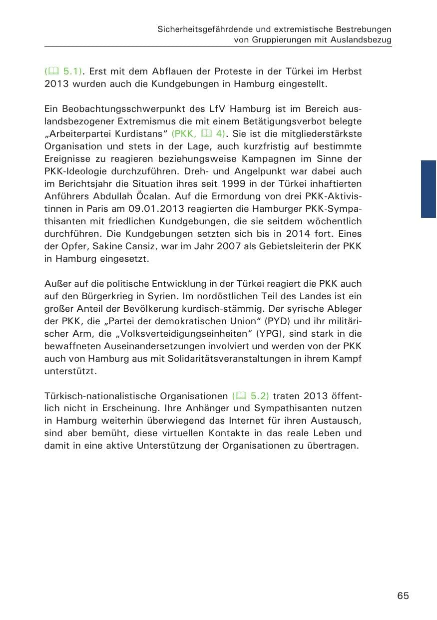 Seite 66 des Verfassungsschutzbericht 2013 Hamburg