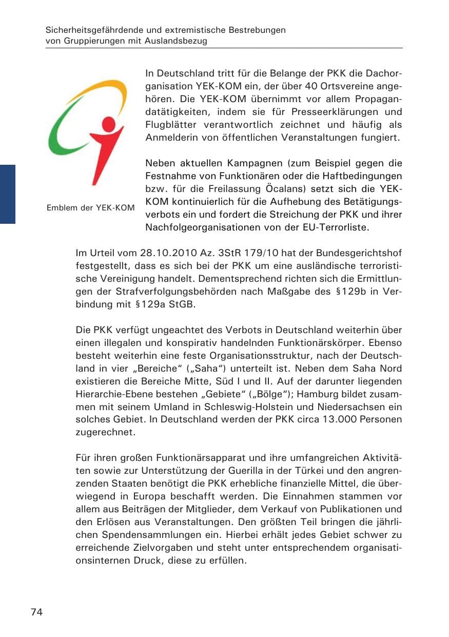 Seite 75 des Verfassungsschutzbericht 2013 Hamburg