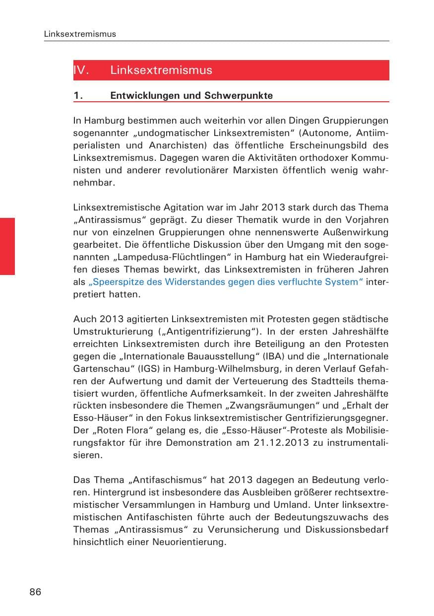 Seite 87 des Verfassungsschutzbericht 2013 Hamburg