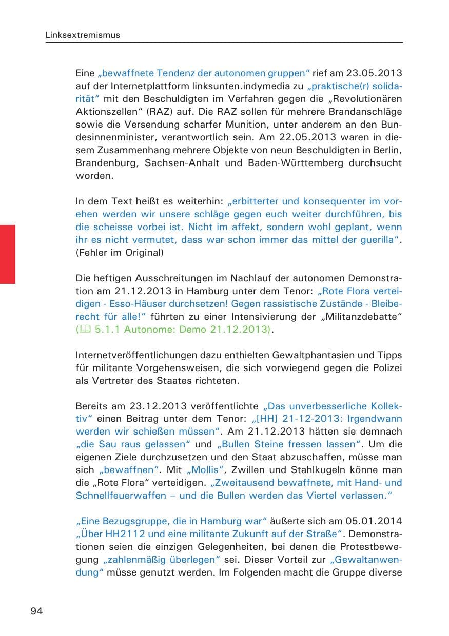 Seite 95 des Verfassungsschutzbericht 2013 Hamburg