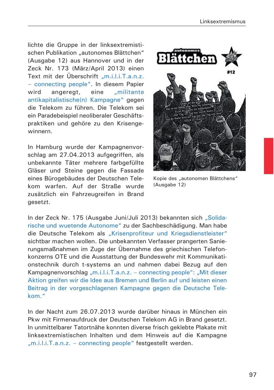 Seite 98 des Verfassungsschutzbericht 2013 Hamburg
