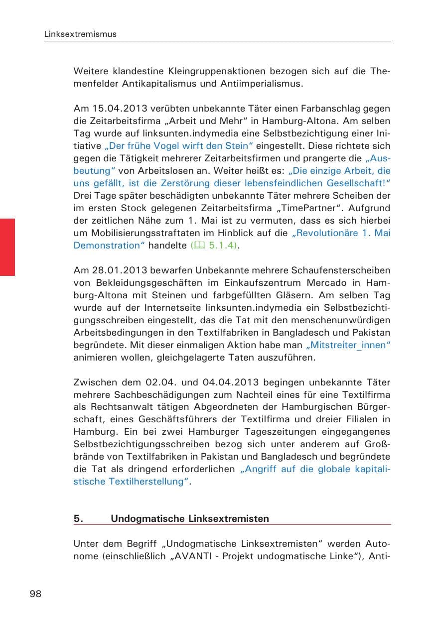 Seite 99 des Verfassungsschutzbericht 2013 Hamburg