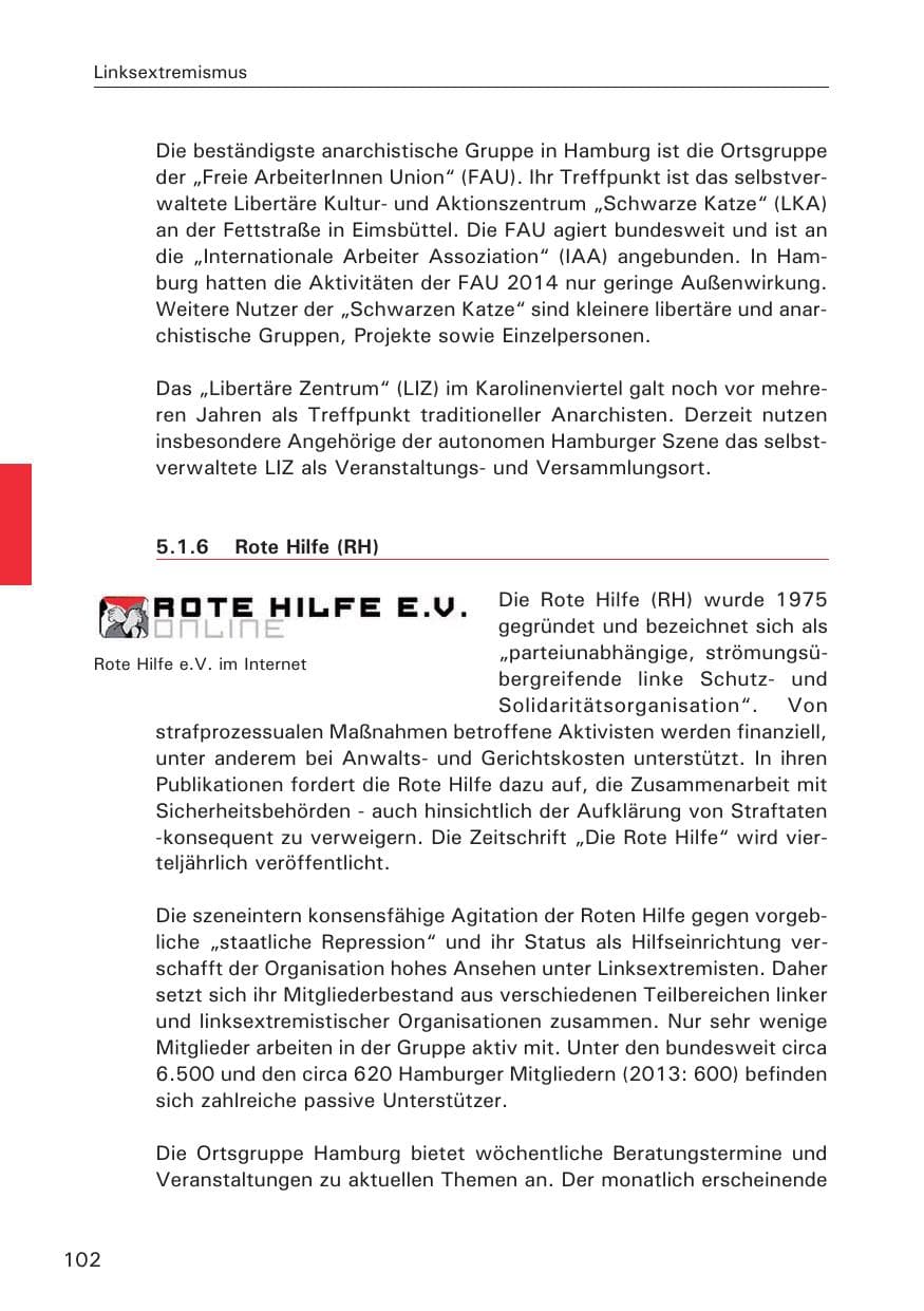 Seite 102 des Verfassungsschutzbericht 2014 Hamburg