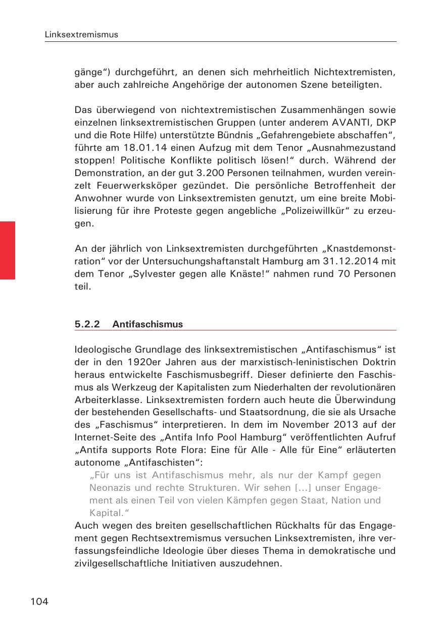 Seite 104 des Verfassungsschutzbericht 2014 Hamburg