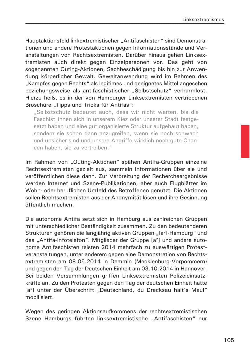 Seite 105 des Verfassungsschutzbericht 2014 Hamburg