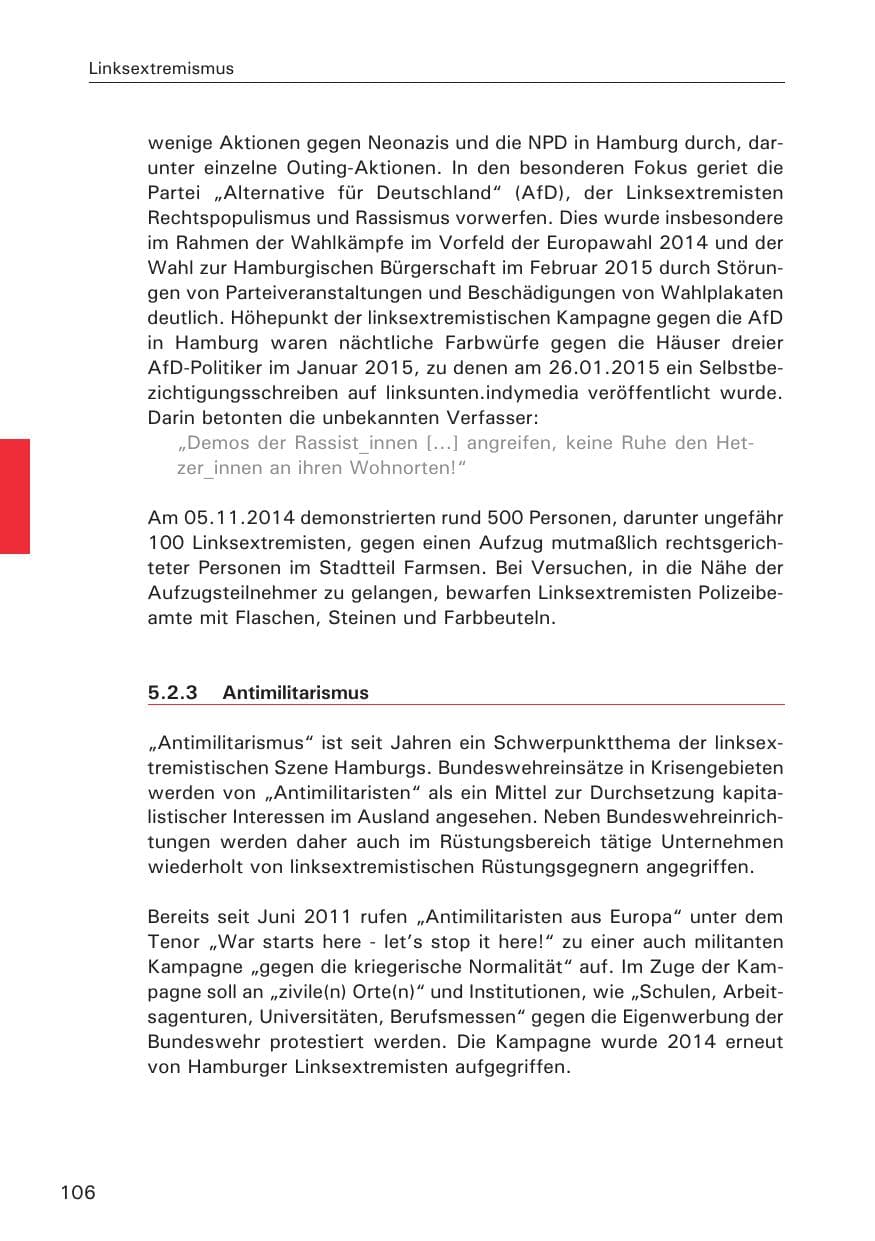 Seite 106 des Verfassungsschutzbericht 2014 Hamburg