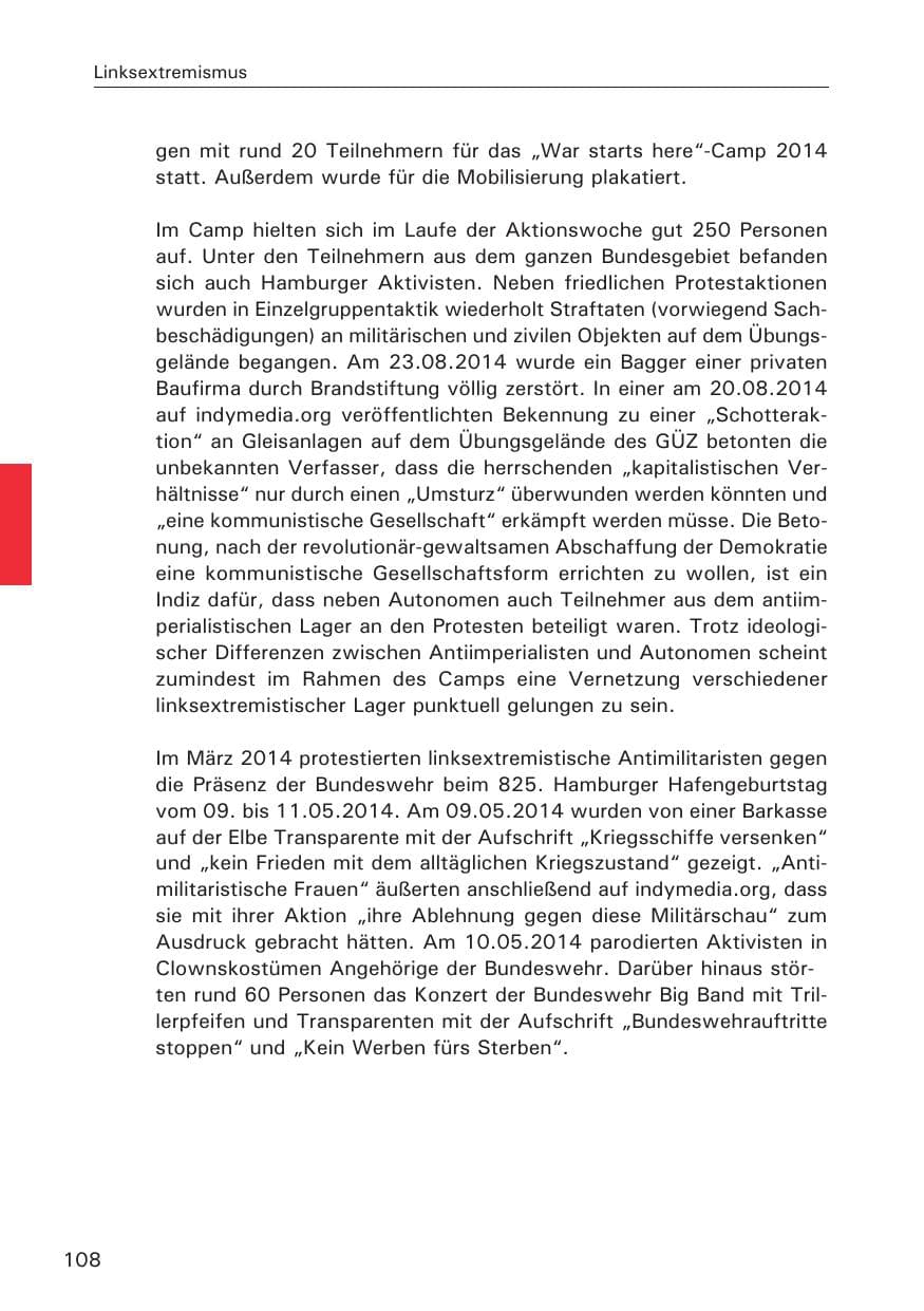 Seite 108 des Verfassungsschutzbericht 2014 Hamburg