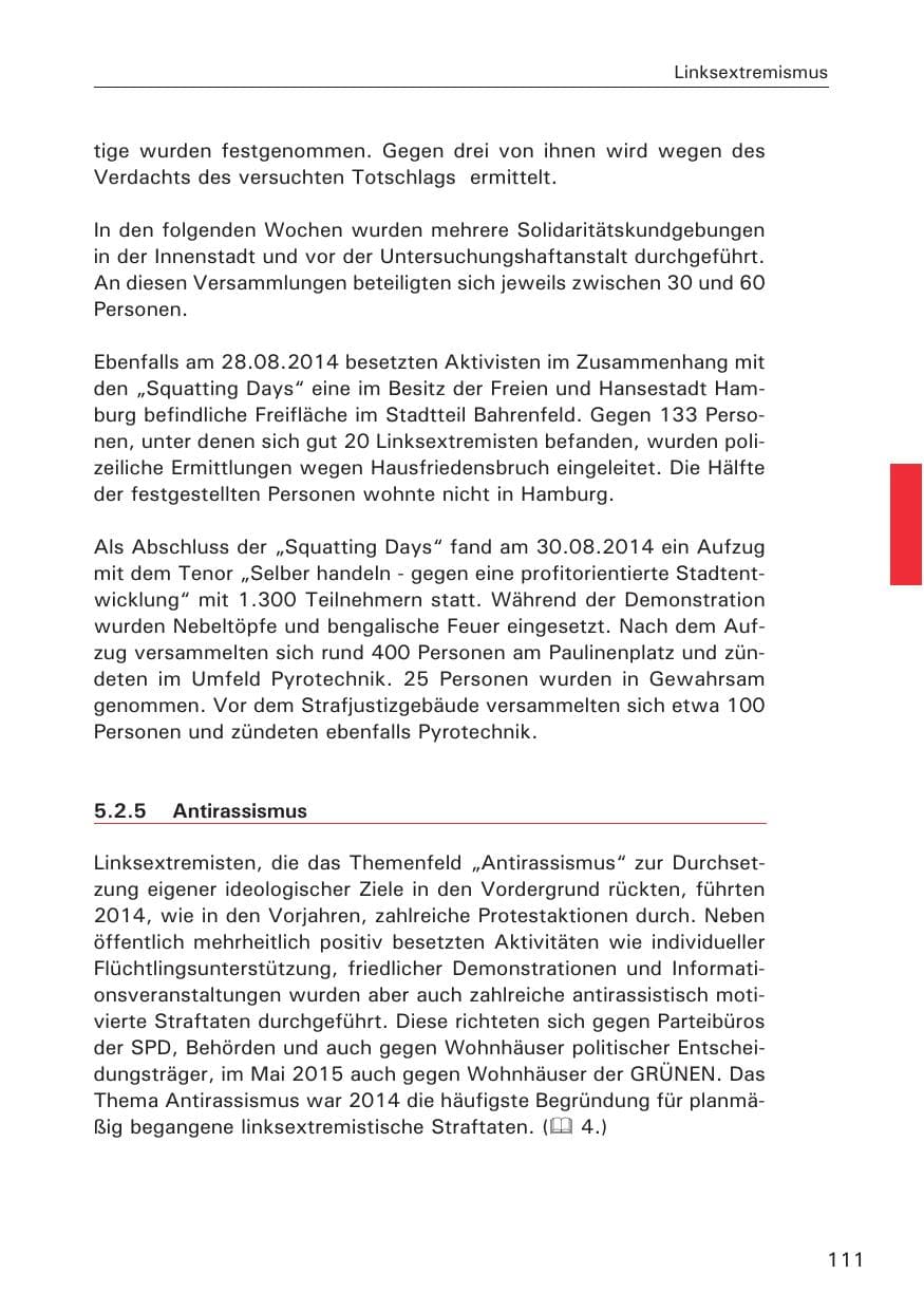 Seite 111 des Verfassungsschutzbericht 2014 Hamburg
