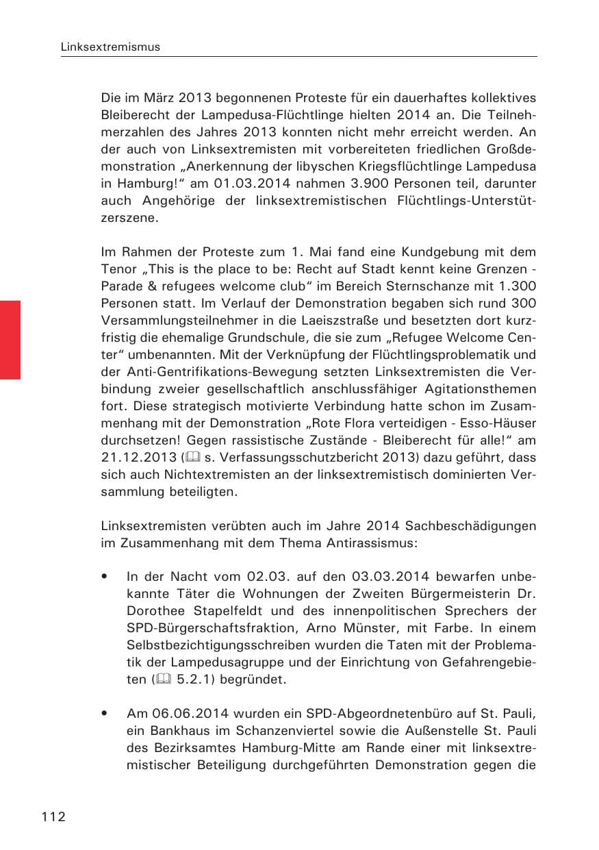 Seite 112 des Verfassungsschutzbericht 2014 Hamburg