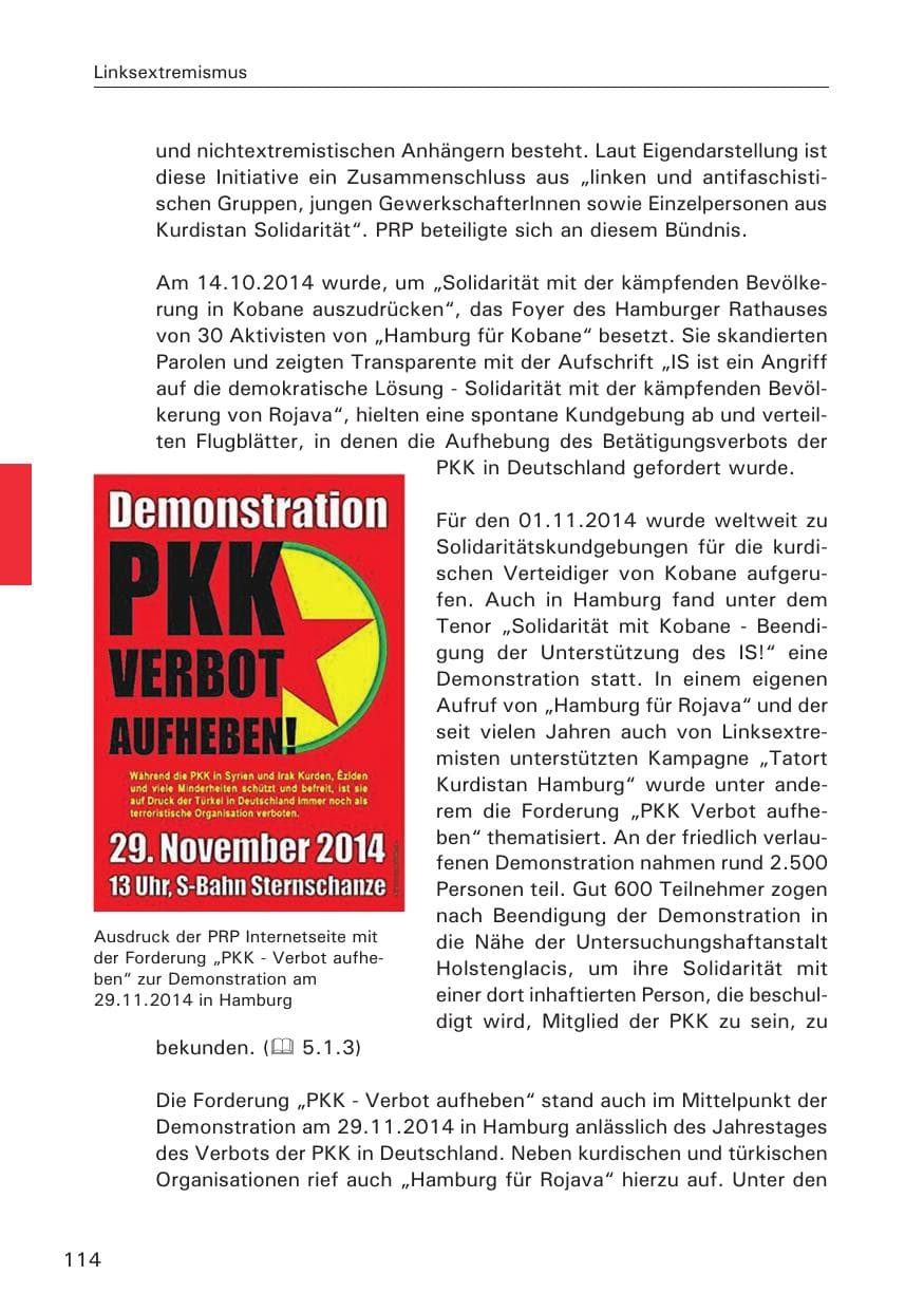 Seite 114 des Verfassungsschutzbericht 2014 Hamburg