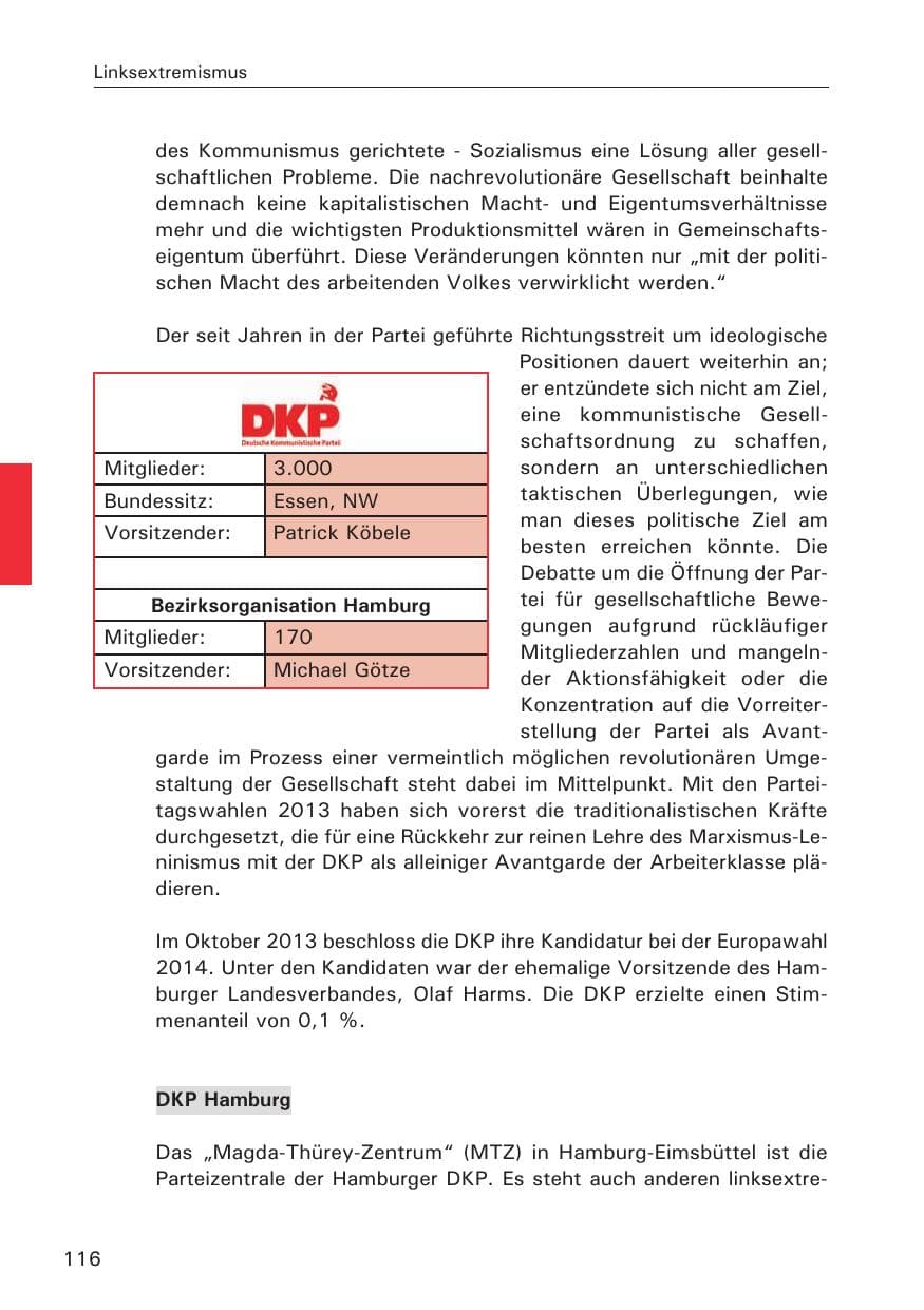 Seite 116 des Verfassungsschutzbericht 2014 Hamburg