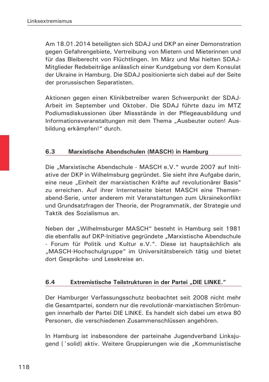 Seite 118 des Verfassungsschutzbericht 2014 Hamburg