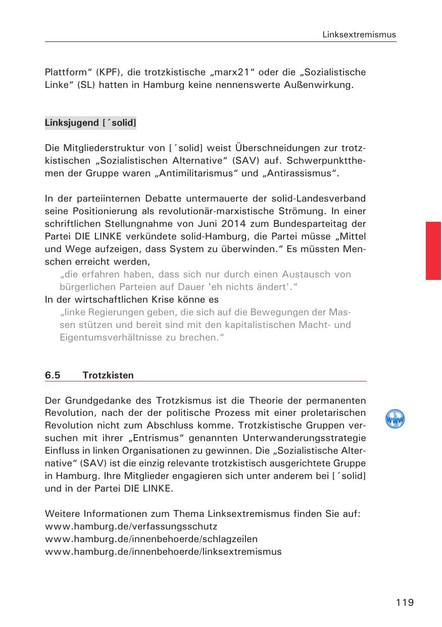 Seite 119 des Verfassungsschutzbericht 2014 Hamburg