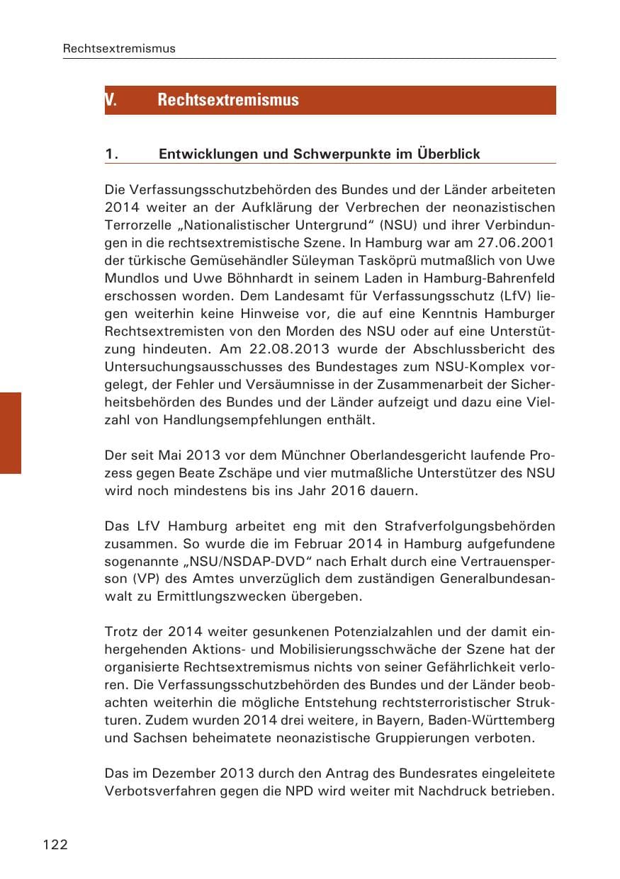 Seite 122 des Verfassungsschutzbericht 2014 Hamburg