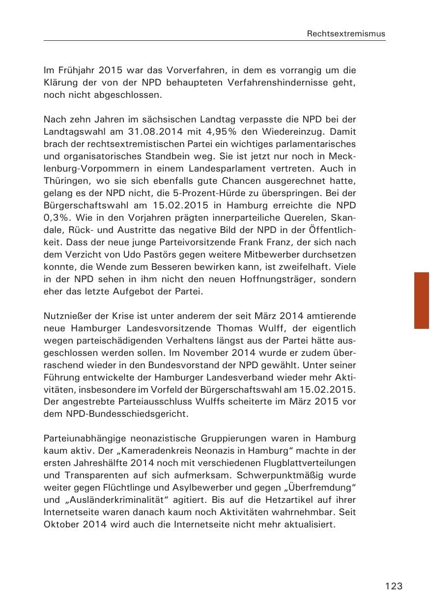 Seite 123 des Verfassungsschutzbericht 2014 Hamburg