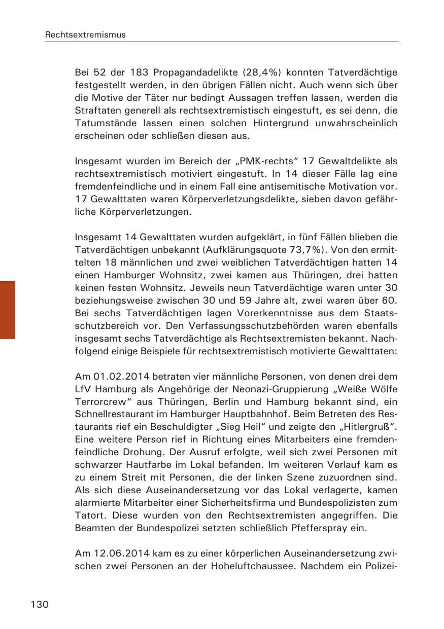 Seite 130 des Verfassungsschutzbericht 2014 Hamburg