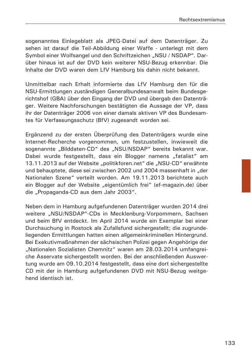 Seite 133 des Verfassungsschutzbericht 2014 Hamburg