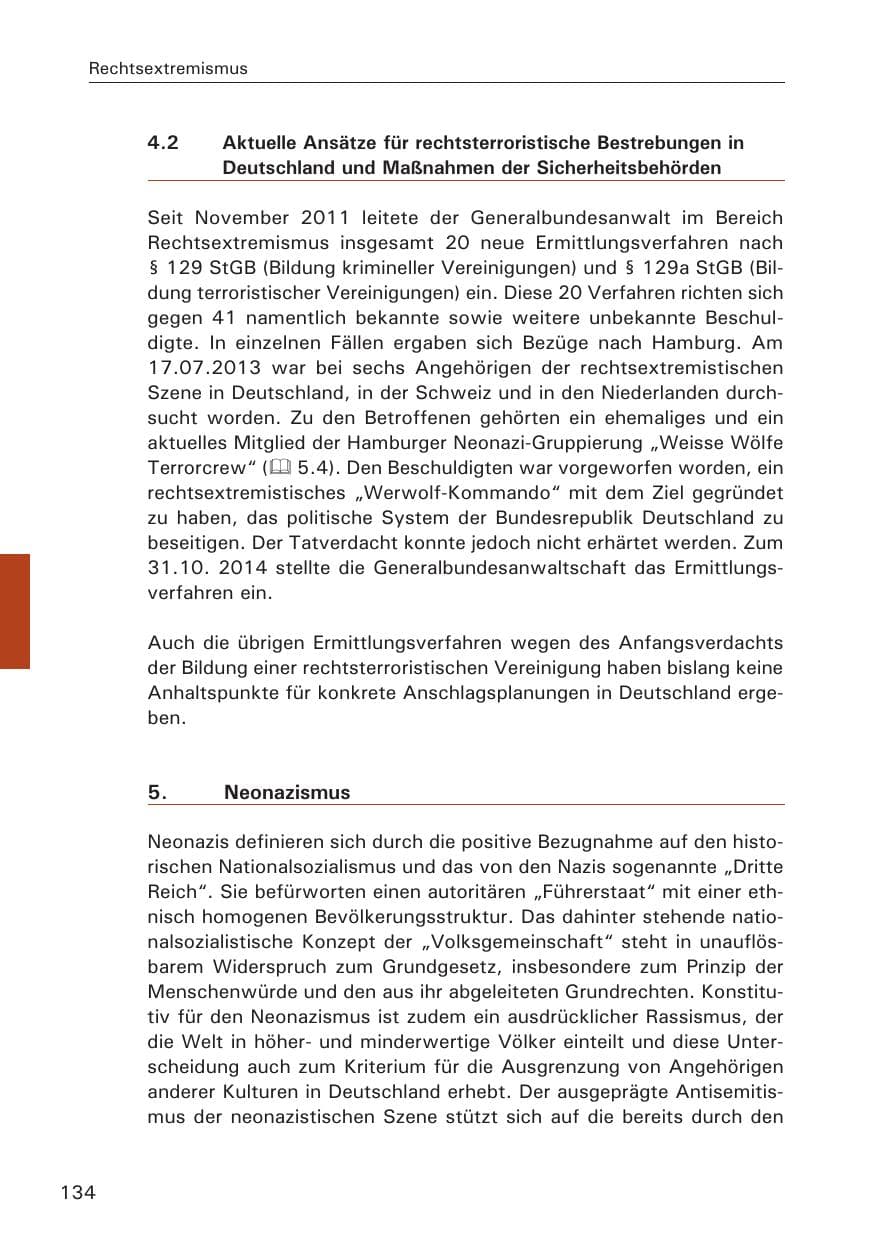 Seite 134 des Verfassungsschutzbericht 2014 Hamburg