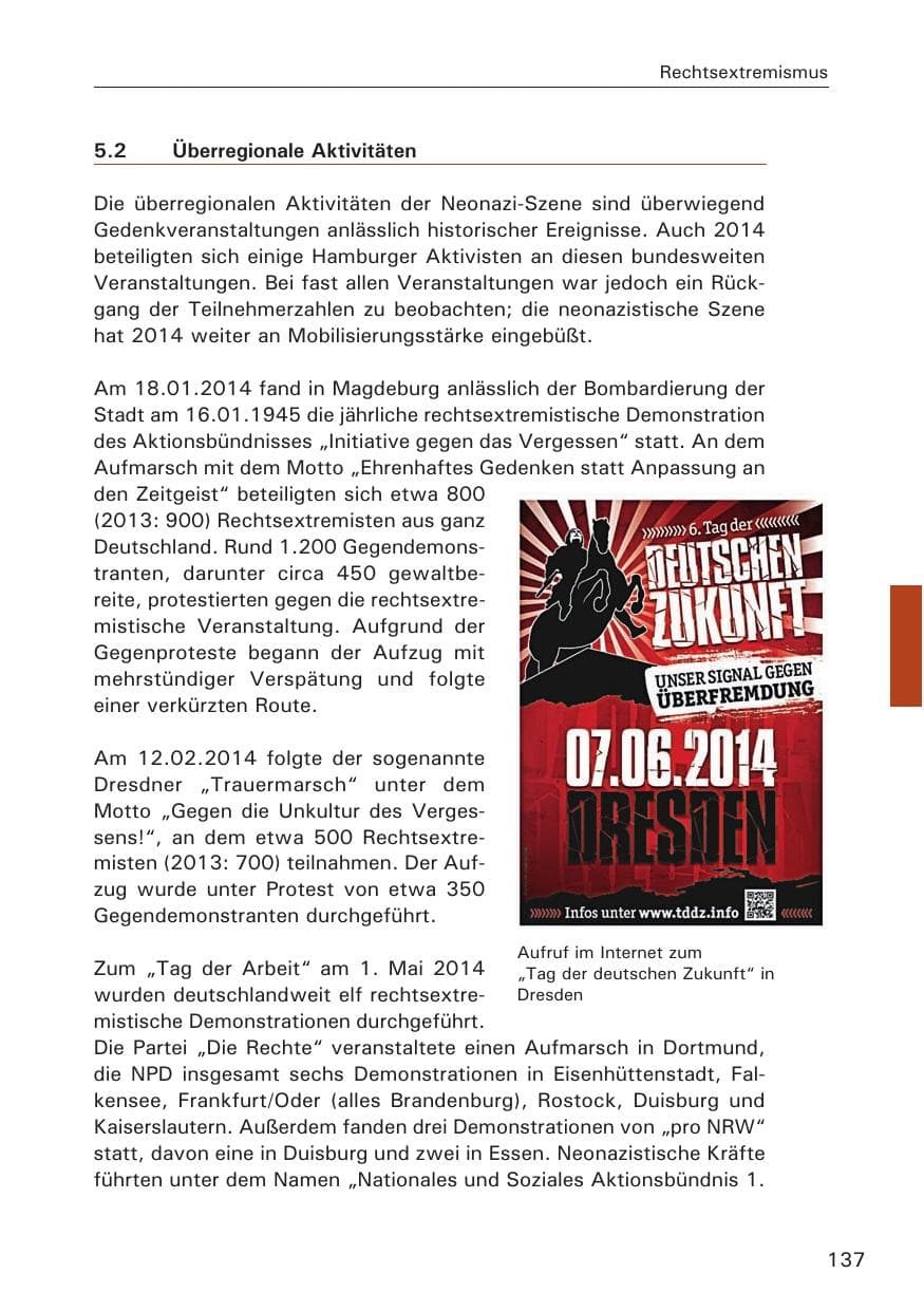 Seite 137 des Verfassungsschutzbericht 2014 Hamburg