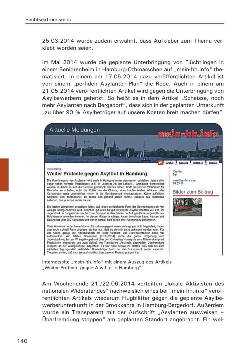 Seite 140 des Verfassungsschutzbericht 2014 Hamburg