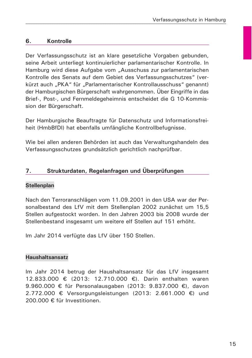 Seite 15 des Verfassungsschutzbericht 2014 Hamburg