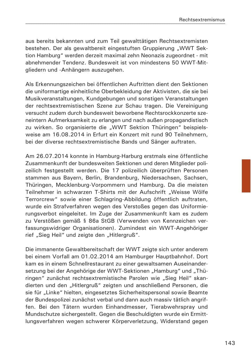 Seite 143 des Verfassungsschutzbericht 2014 Hamburg