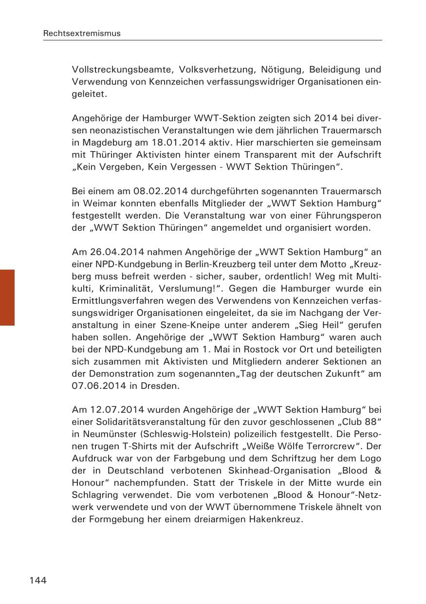Seite 144 des Verfassungsschutzbericht 2014 Hamburg