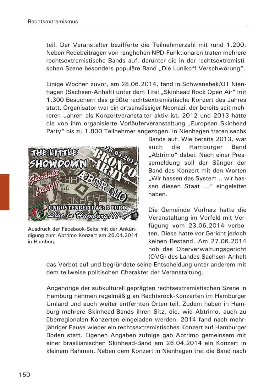 Seite 150 des Verfassungsschutzbericht 2014 Hamburg