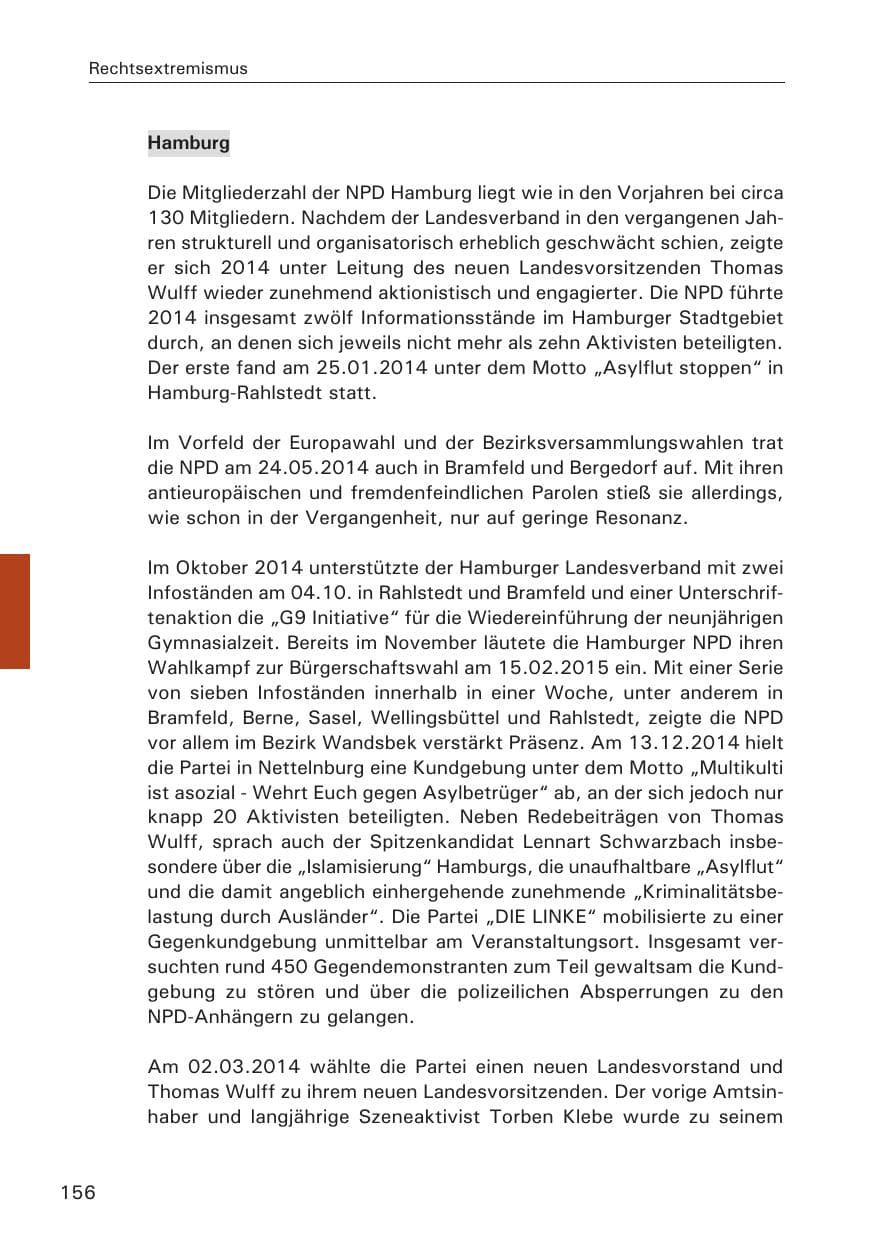 Seite 156 des Verfassungsschutzbericht 2014 Hamburg