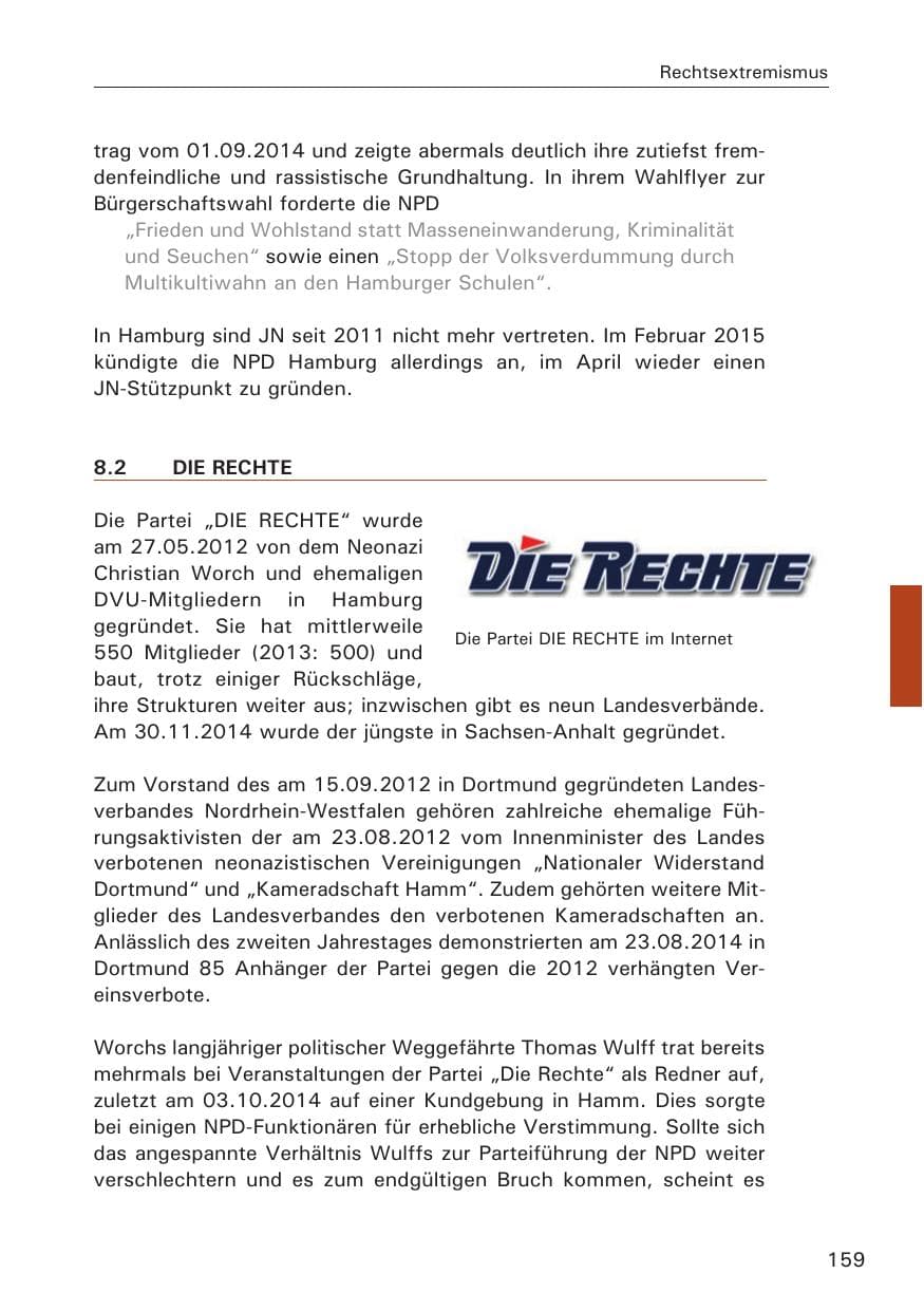 Seite 159 des Verfassungsschutzbericht 2014 Hamburg