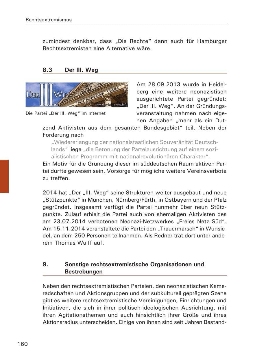 Seite 160 des Verfassungsschutzbericht 2014 Hamburg
