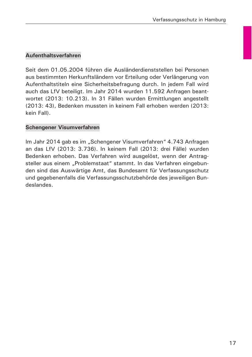 Seite 17 des Verfassungsschutzbericht 2014 Hamburg