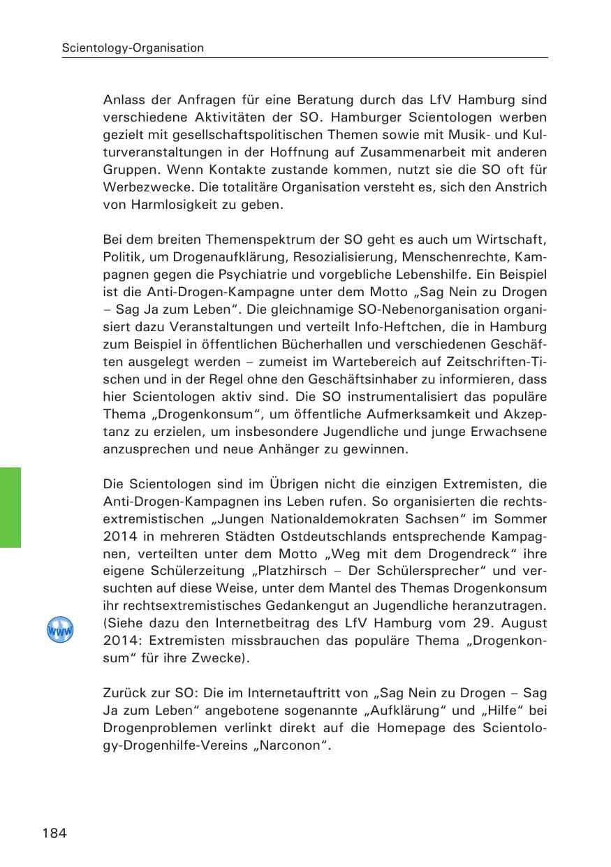 Seite 184 des Verfassungsschutzbericht 2014 Hamburg