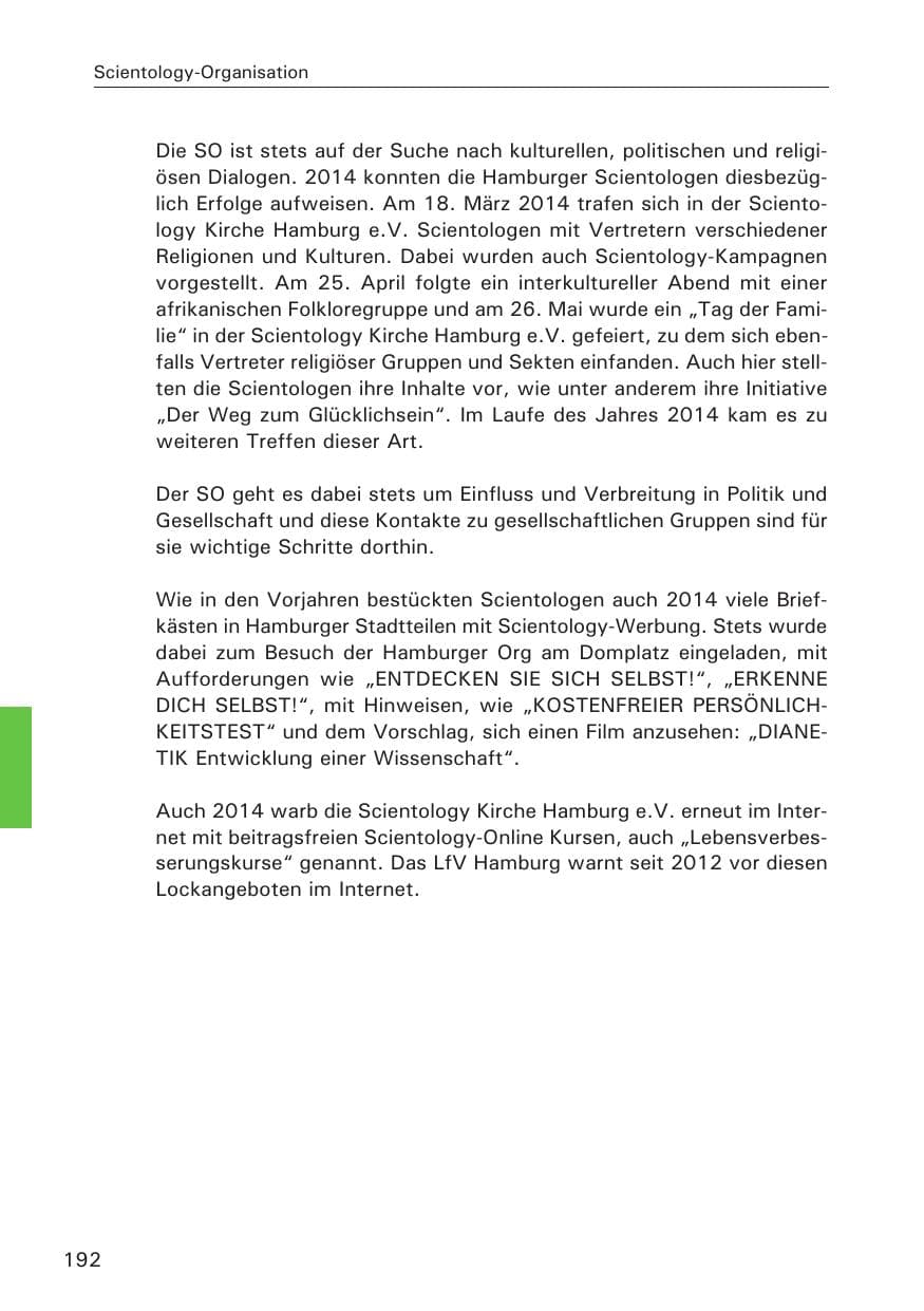 Seite 192 des Verfassungsschutzbericht 2014 Hamburg