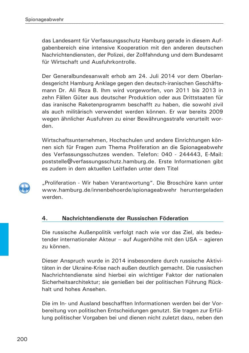 Seite 200 des Verfassungsschutzbericht 2014 Hamburg