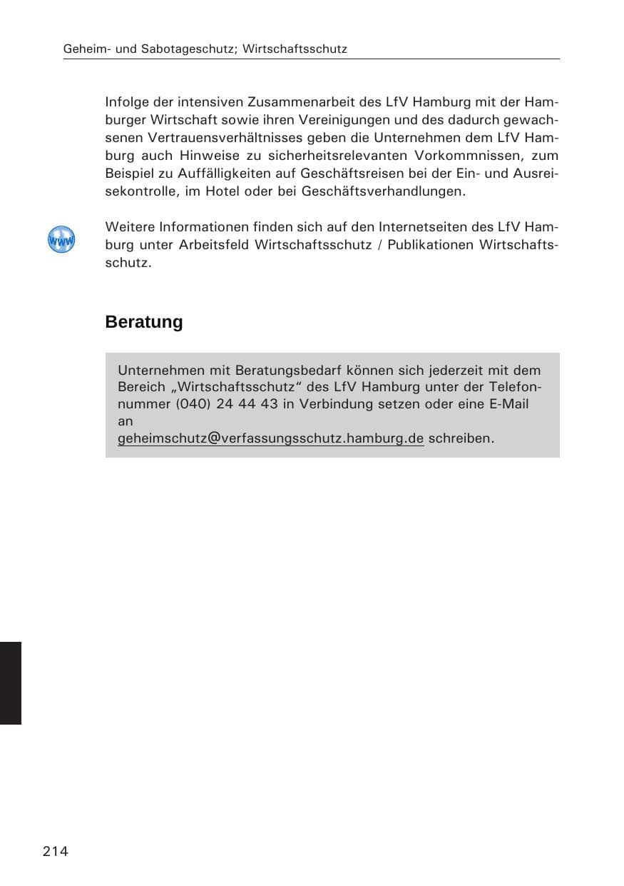 Seite 214 des Verfassungsschutzbericht 2014 Hamburg