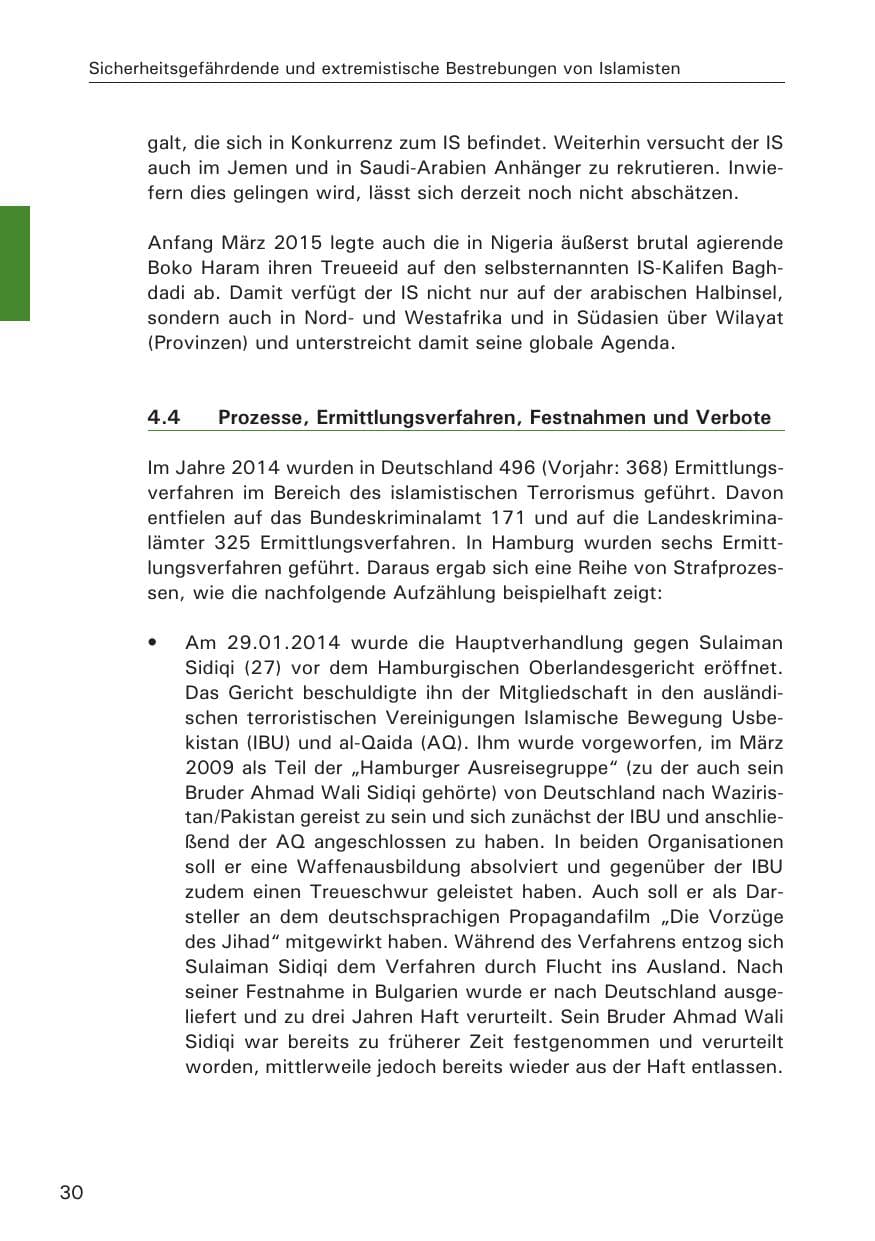 Seite 30 des Verfassungsschutzbericht 2014 Hamburg