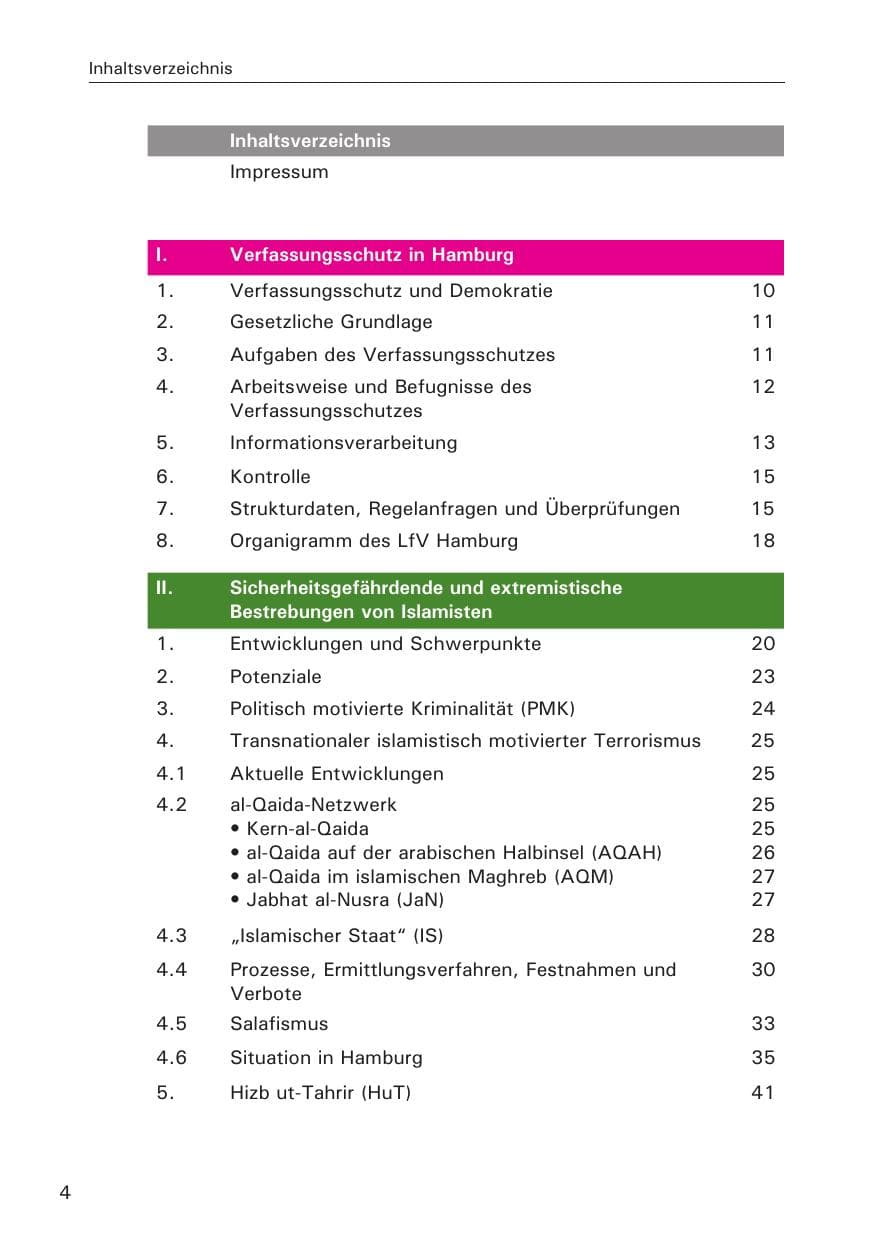 Seite 4 des Verfassungsschutzbericht 2014 Hamburg