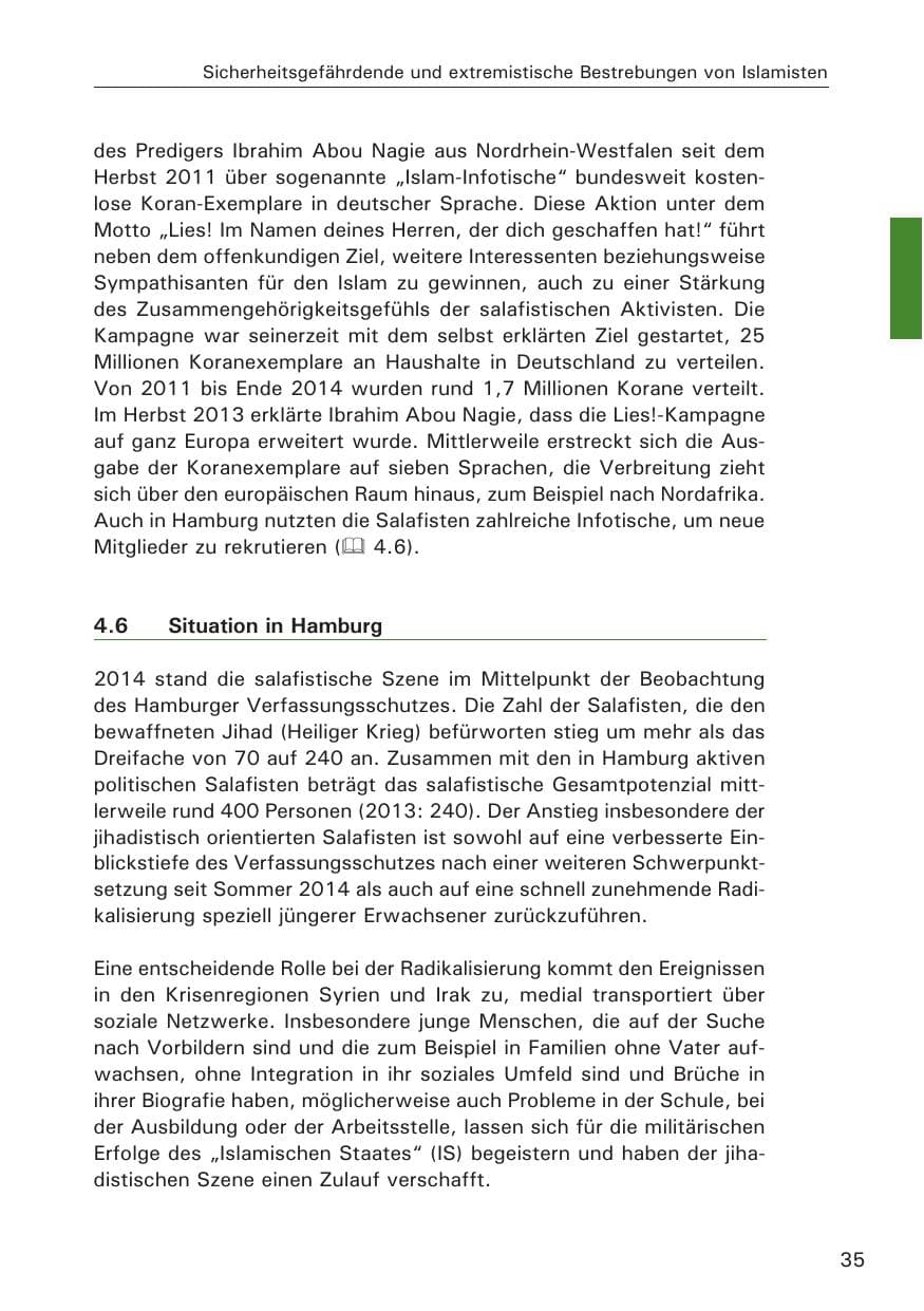 Seite 35 des Verfassungsschutzbericht 2014 Hamburg