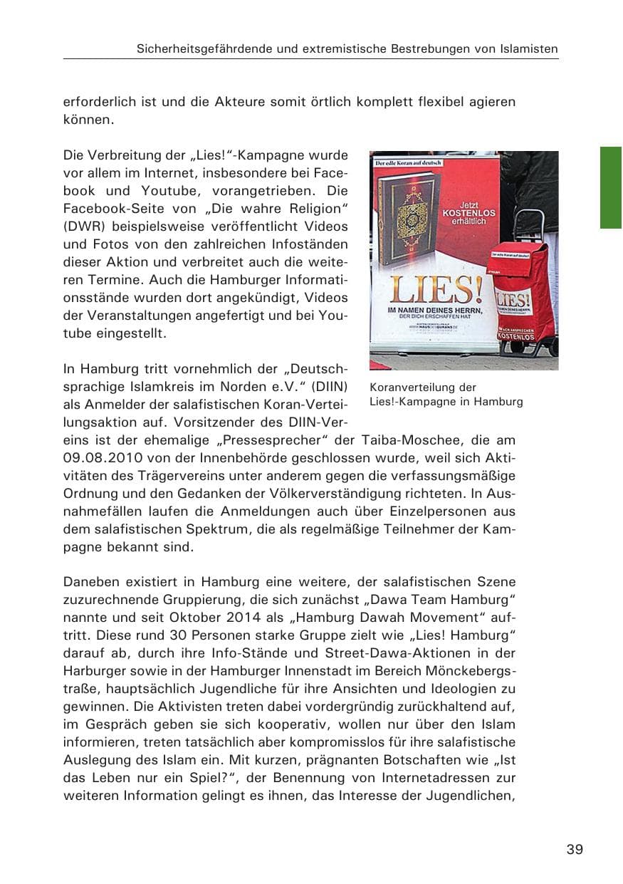 Seite 39 des Verfassungsschutzbericht 2014 Hamburg