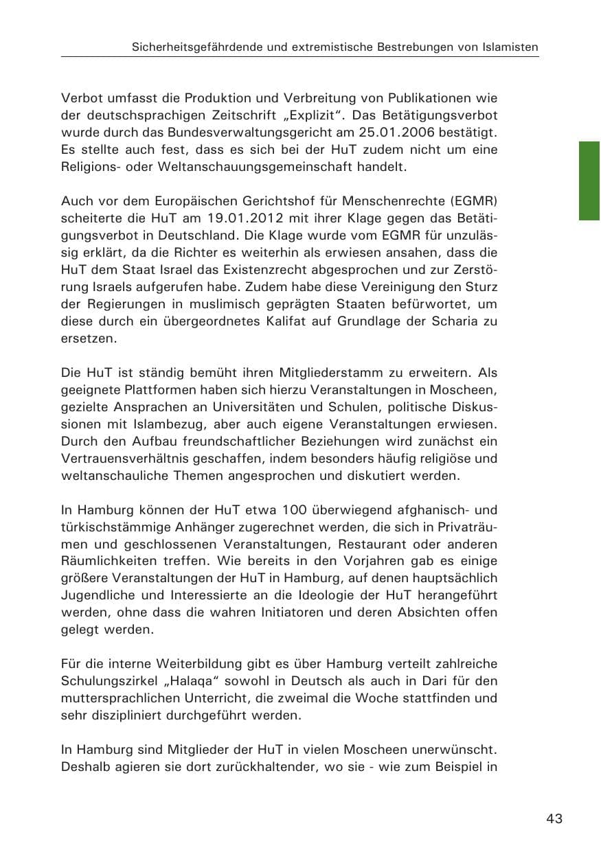 Seite 43 des Verfassungsschutzbericht 2014 Hamburg