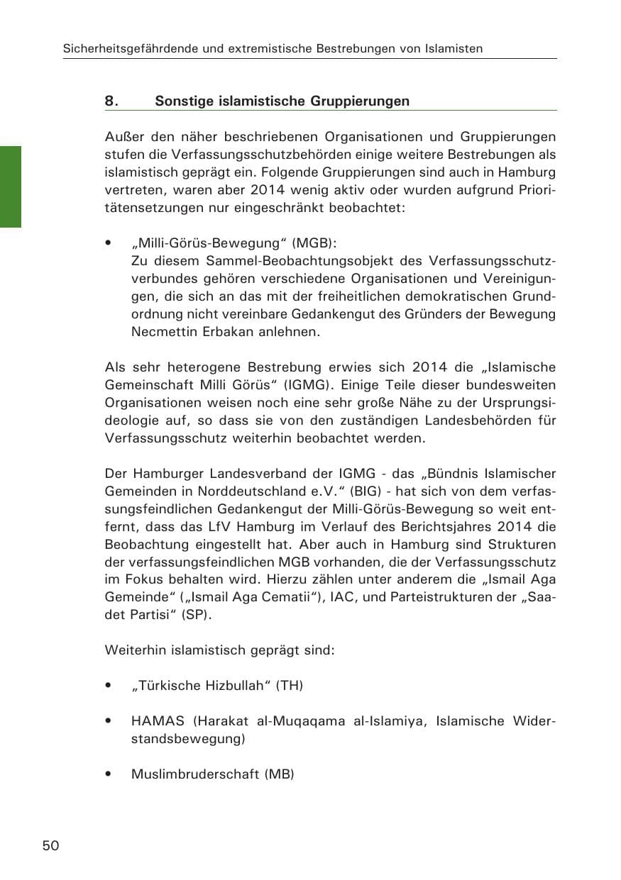 Seite 50 des Verfassungsschutzbericht 2014 Hamburg
