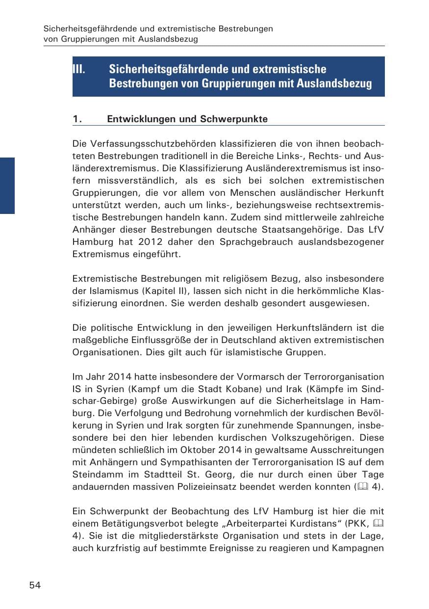 Seite 54 des Verfassungsschutzbericht 2014 Hamburg