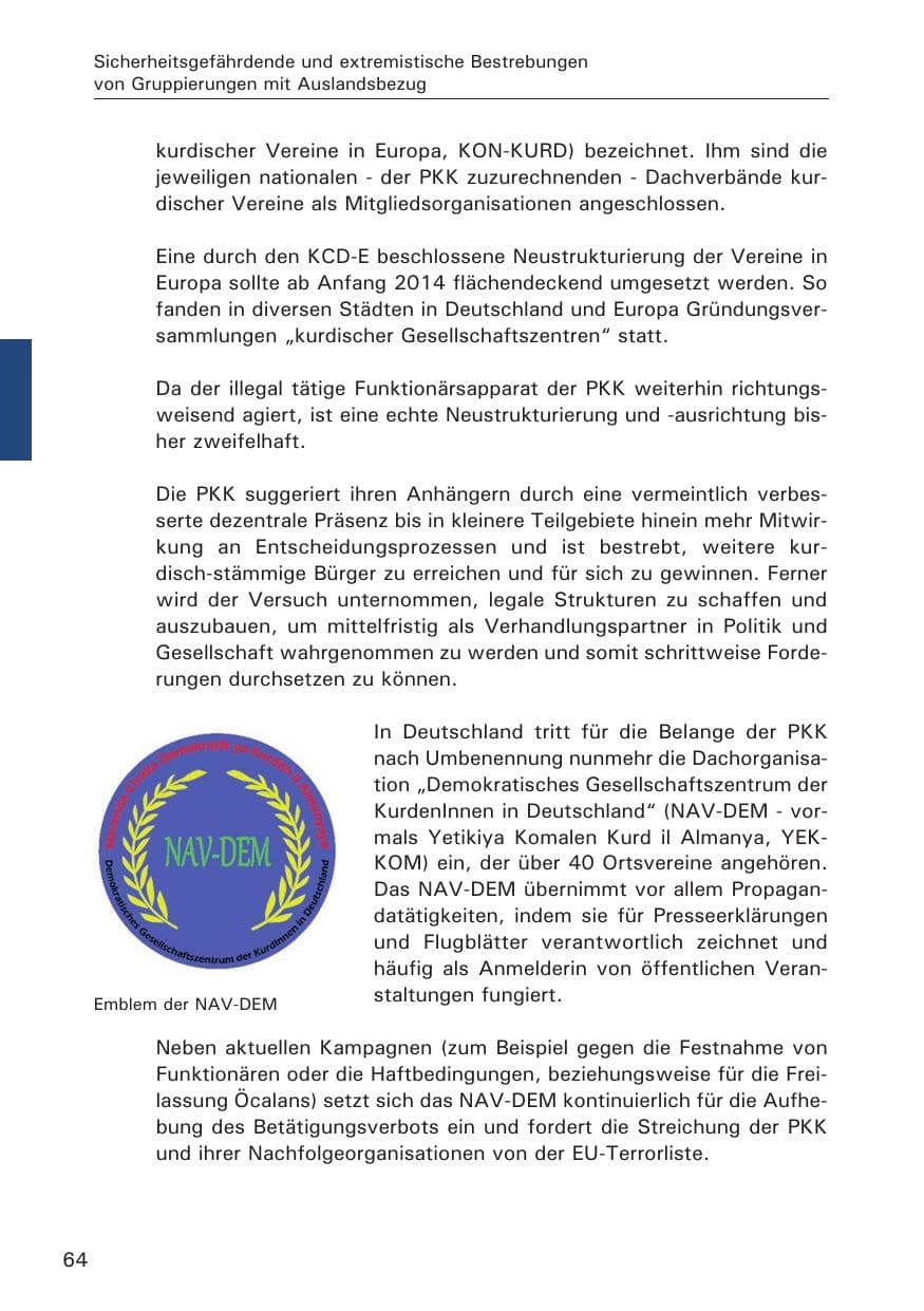 Seite 64 des Verfassungsschutzbericht 2014 Hamburg