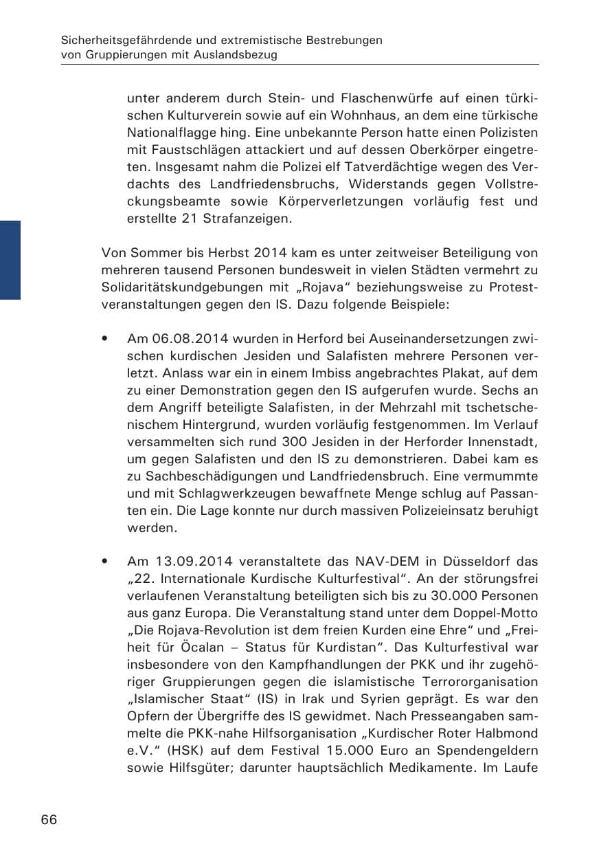 Seite 66 des Verfassungsschutzbericht 2014 Hamburg