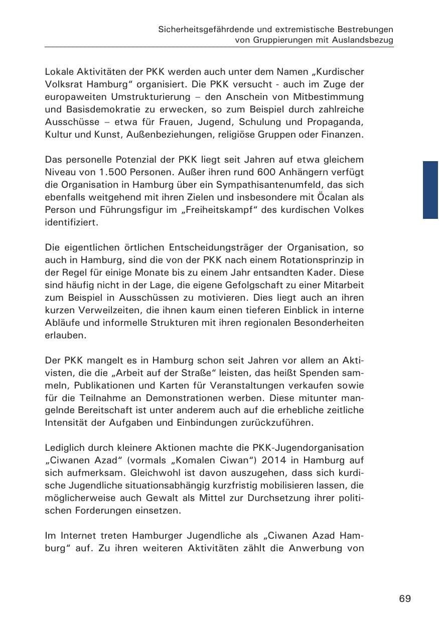 Seite 69 des Verfassungsschutzbericht 2014 Hamburg